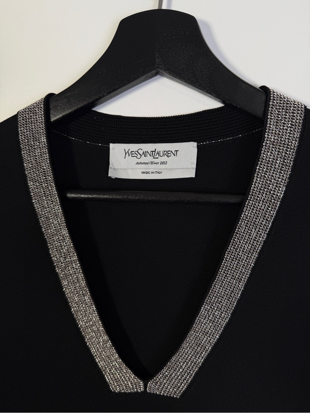 Yves Saint Laurent Metallic Trim V-Neck Knit Sweater XS Black Silver - Picture 5 of 9